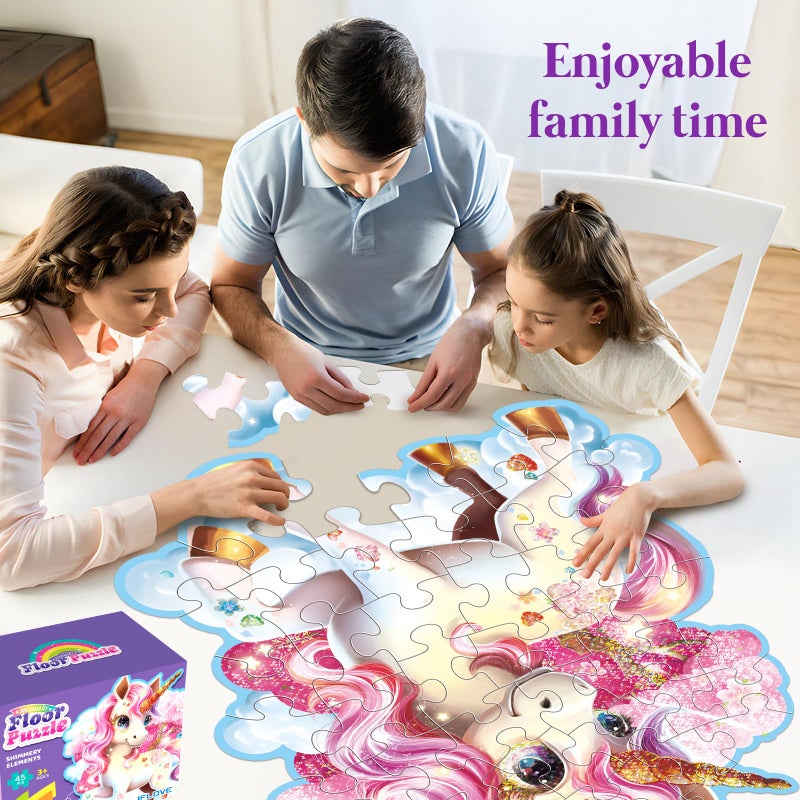 IFLOVE Jumbo Shimmery Floor Puzzle for Kids Unicorn Jigsaw Large Puzzles 45 Piece Unicorn Puzzle for Toddler Ages 3-5 Children Learning Preschool Educational Toys Birthday Gift for 4-8 Years Old - Image 5